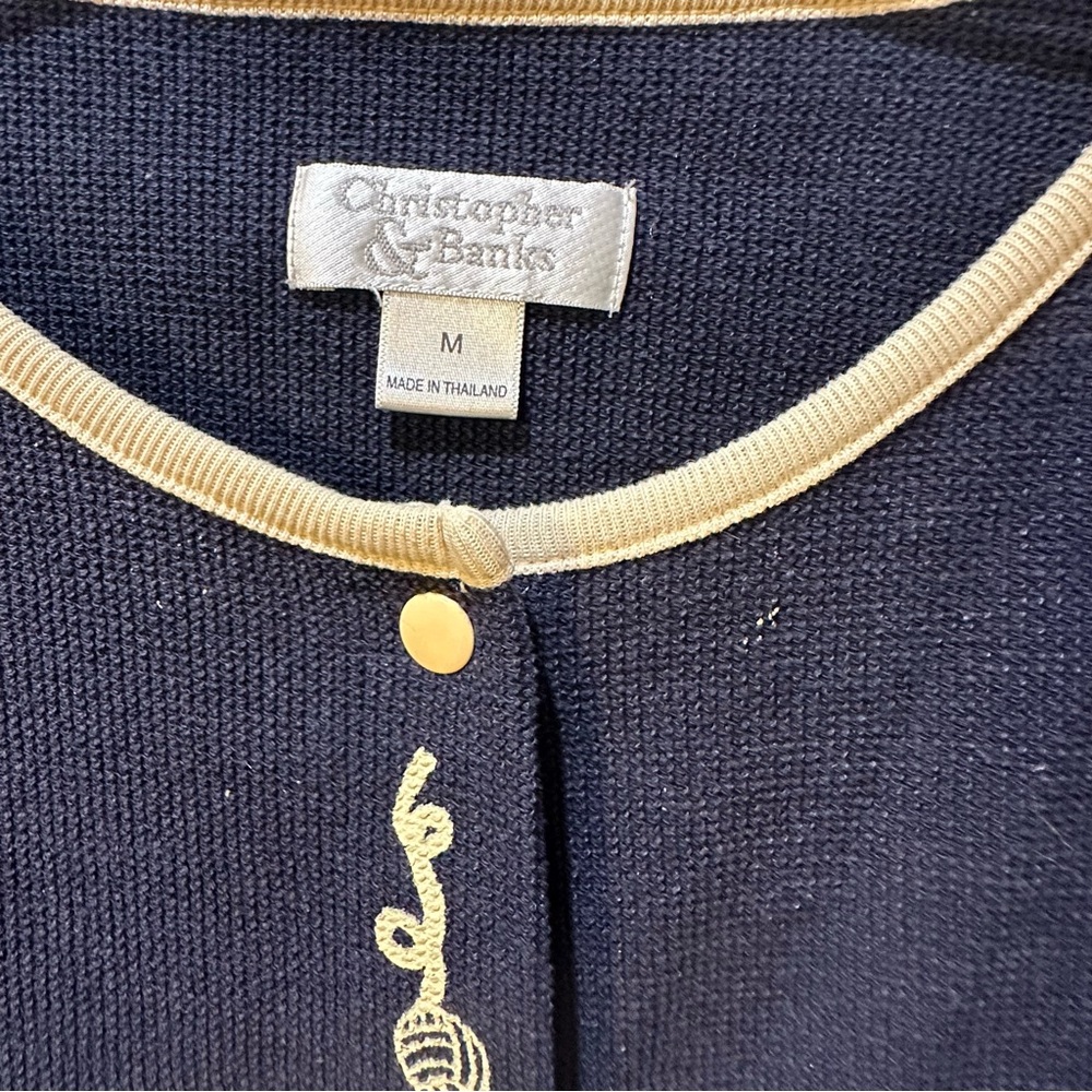 Christopher & Banks Navy Blue Cat Sweater Embroidered Unique Size M - Picture 2 of 5